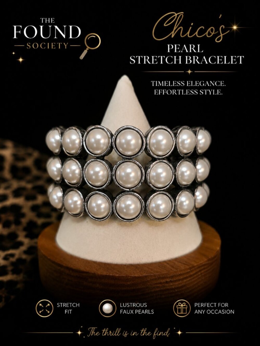 Chico's Faux Pearl Triple-Row Stretch Bracelet | Silver-Tone Statement Bracelet